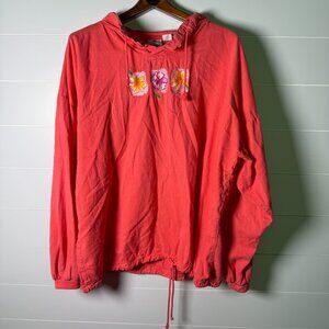 Sgt Leisure Hawaii Pullover Top XL Coral Embroidered Flowers Maui